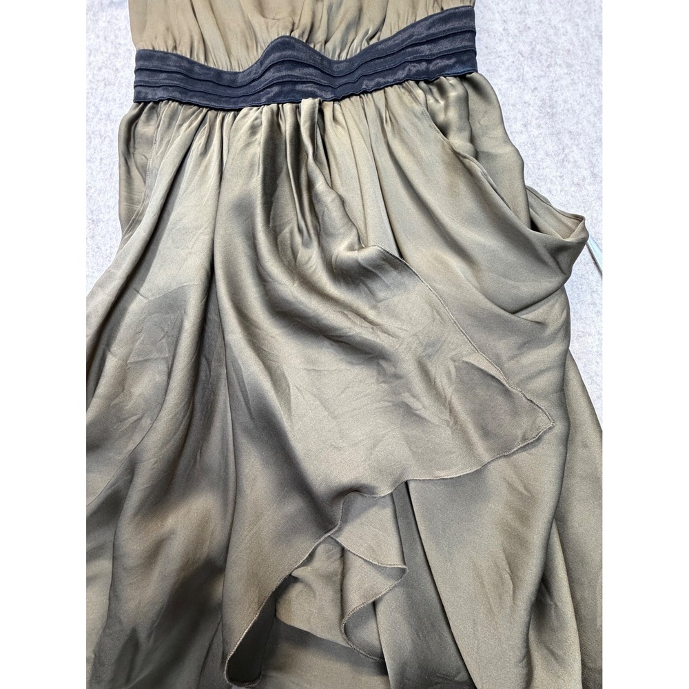 Alice + Olivia Tank Dress Womens XS Olive Green Silk Draped Mini Elastic waist - Picture 8 of 11